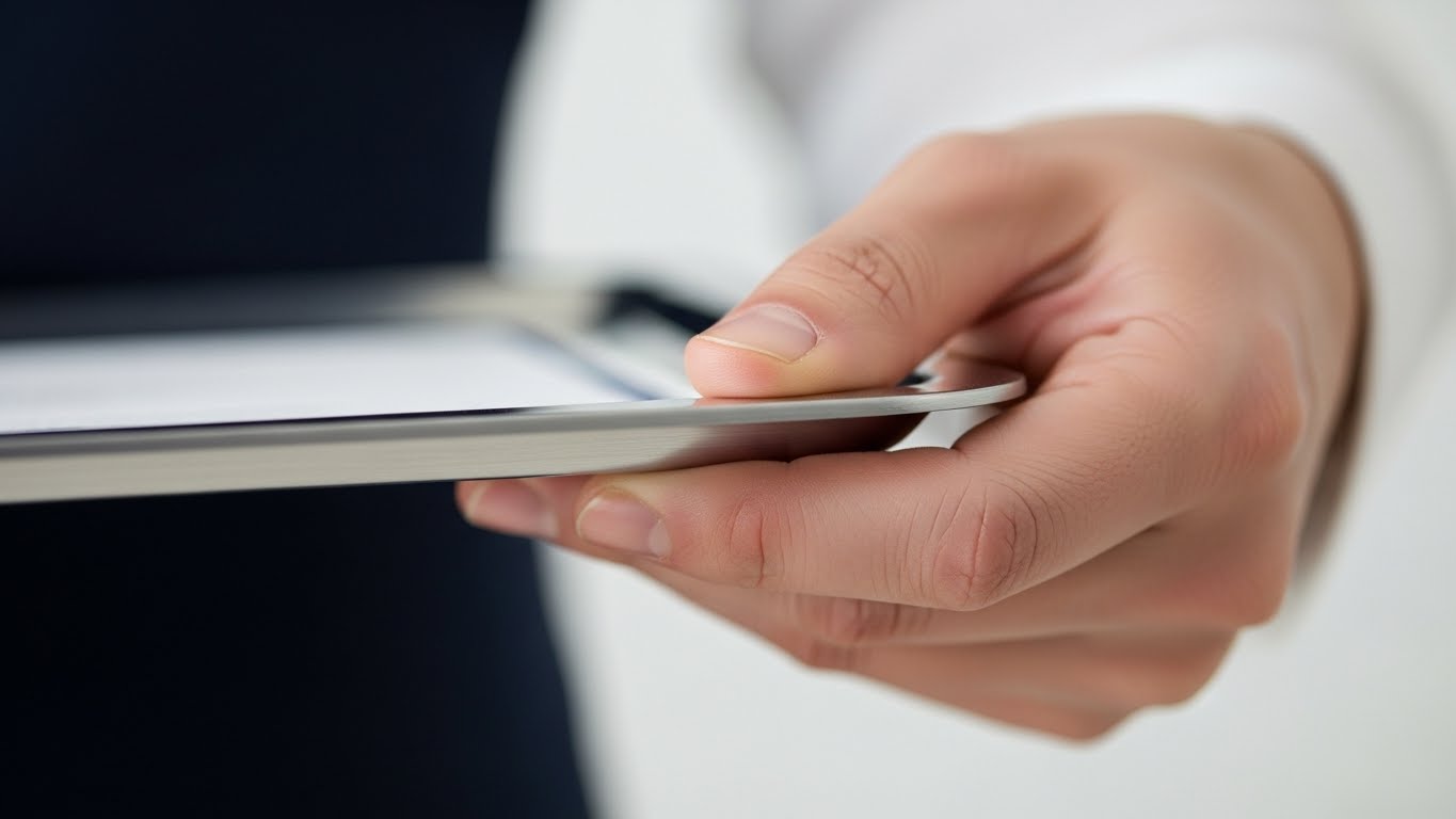 賞状盆をへその高さで持ち、親指を縁にかけている手元のアップ