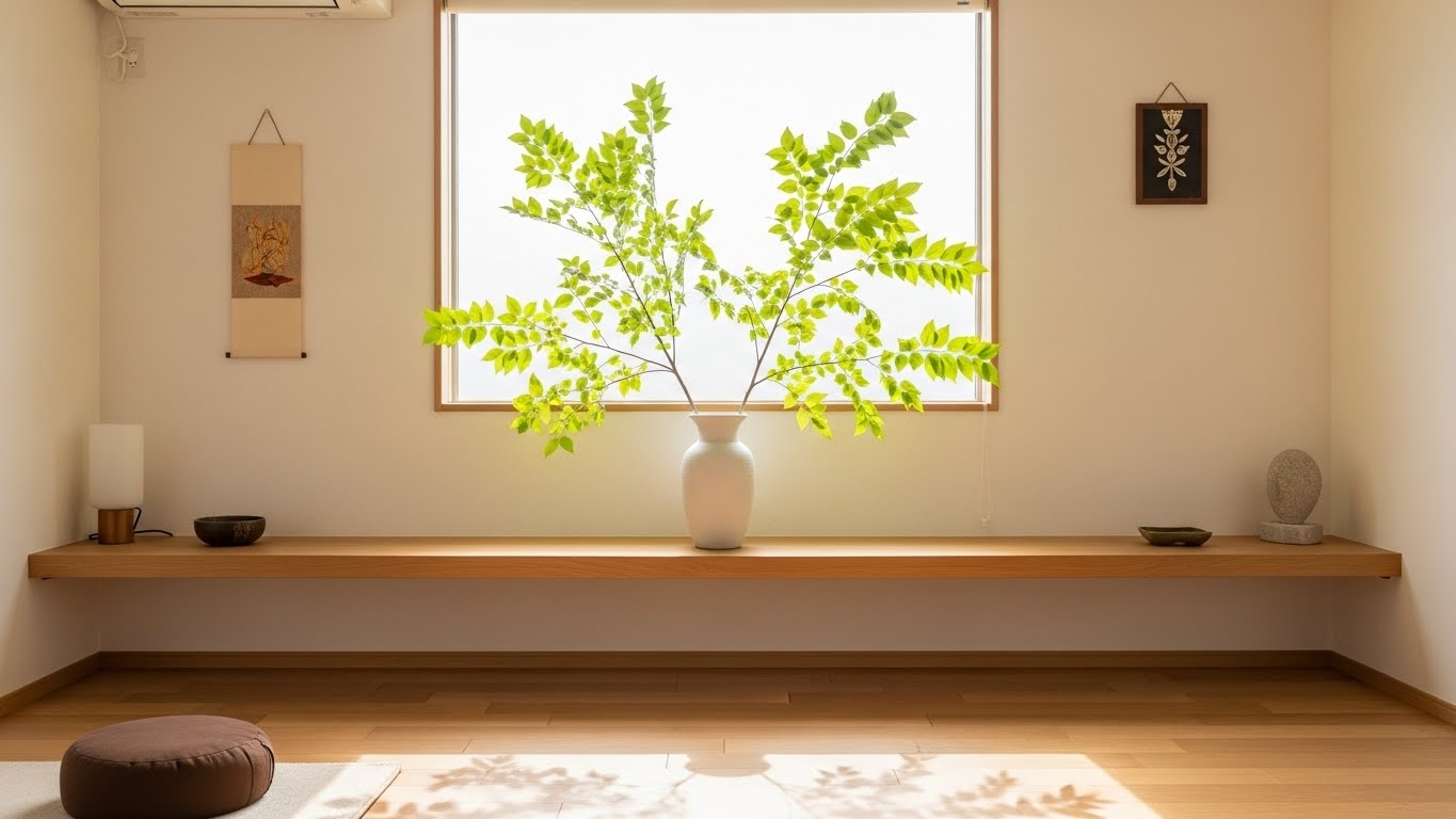 東向きの高い位置に飾られた榊