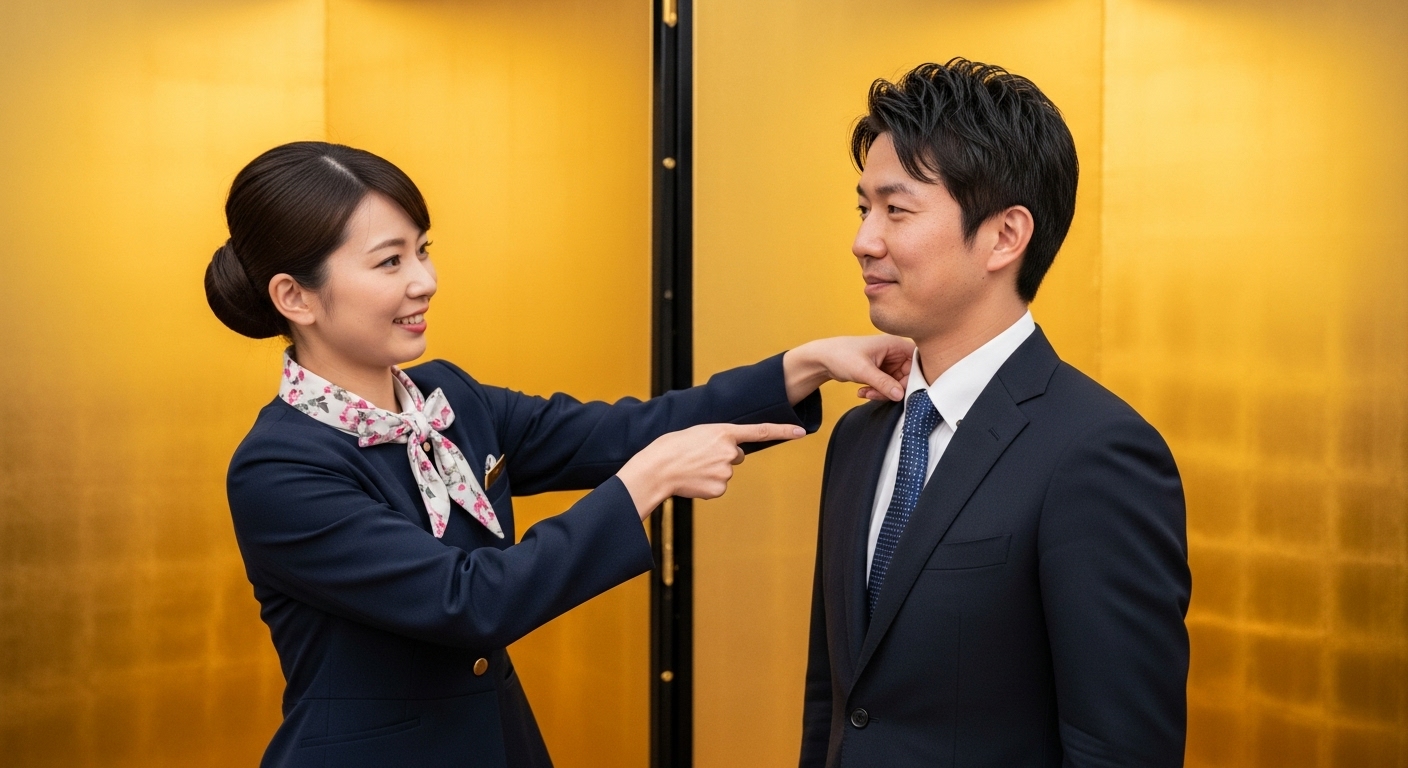 記念撮影の前に、受賞者の衣装の乱れをそっと教える気の利く介添え