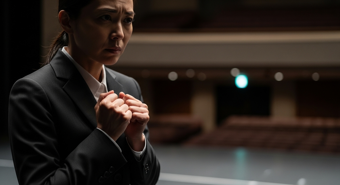 表彰式のプレッシャーに押しつぶされそうになっている介添えの女性