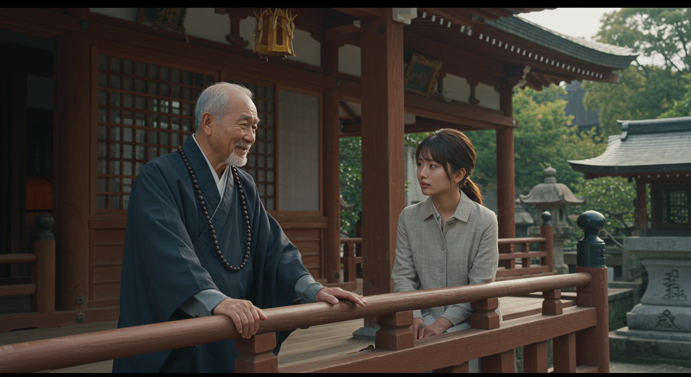 神主さんに悩みを相談する女性