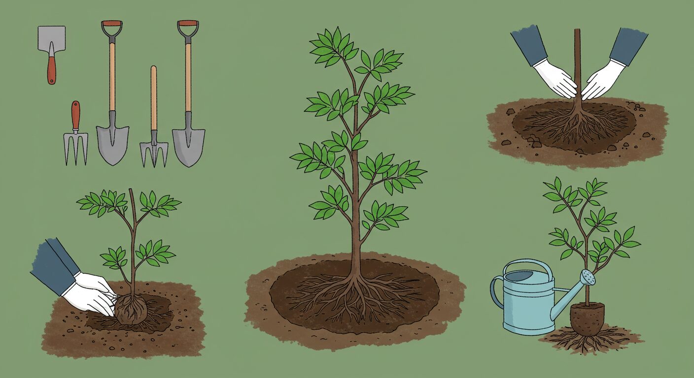 榊の植え替え手順を分かりやすく解説した画像