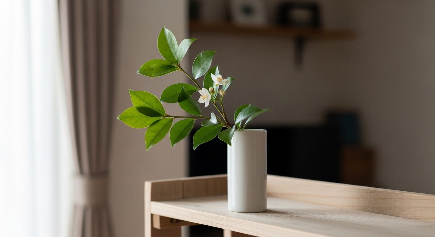 棚の上にシンプルに飾られた榊