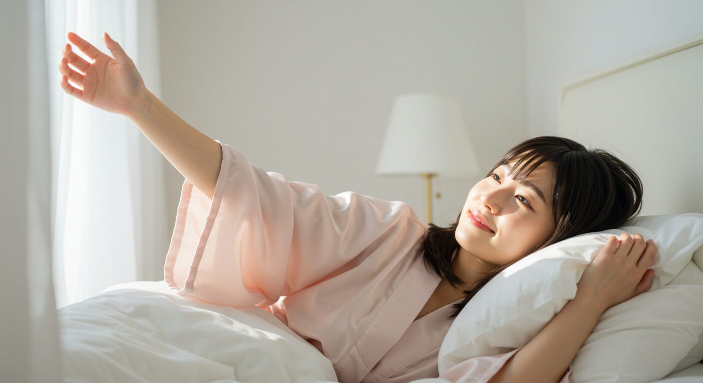 アイキャッチ画像の提案】 この記事のテーマ「神棚の悩みから解放され、安心して眠れるようになる」というポジティブな変化を、一枚の絵で表現するプロンプトを作成しました。 【アイキャッチ画像生成プロンプト】 画像のalt属性設定: 別の部屋の神棚に足を向けて寝る不安が解消され、朝日に照らされながら晴れやかな表情で目覚める若い日本人女性