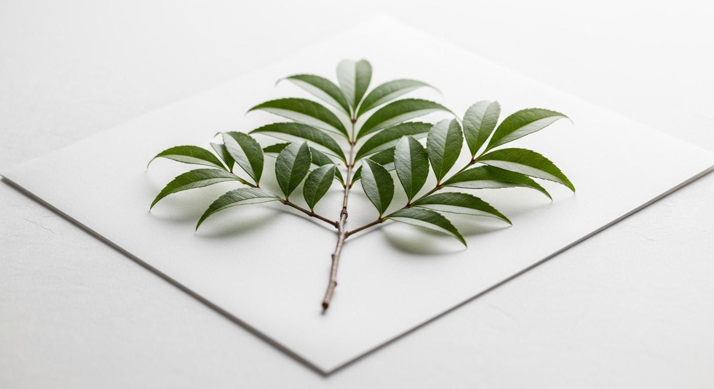 白い半紙の上に、役目を終えた榊が丁寧に置かれている様子。感謝の気持ちが伝わるような、清潔感のある静かな構図
