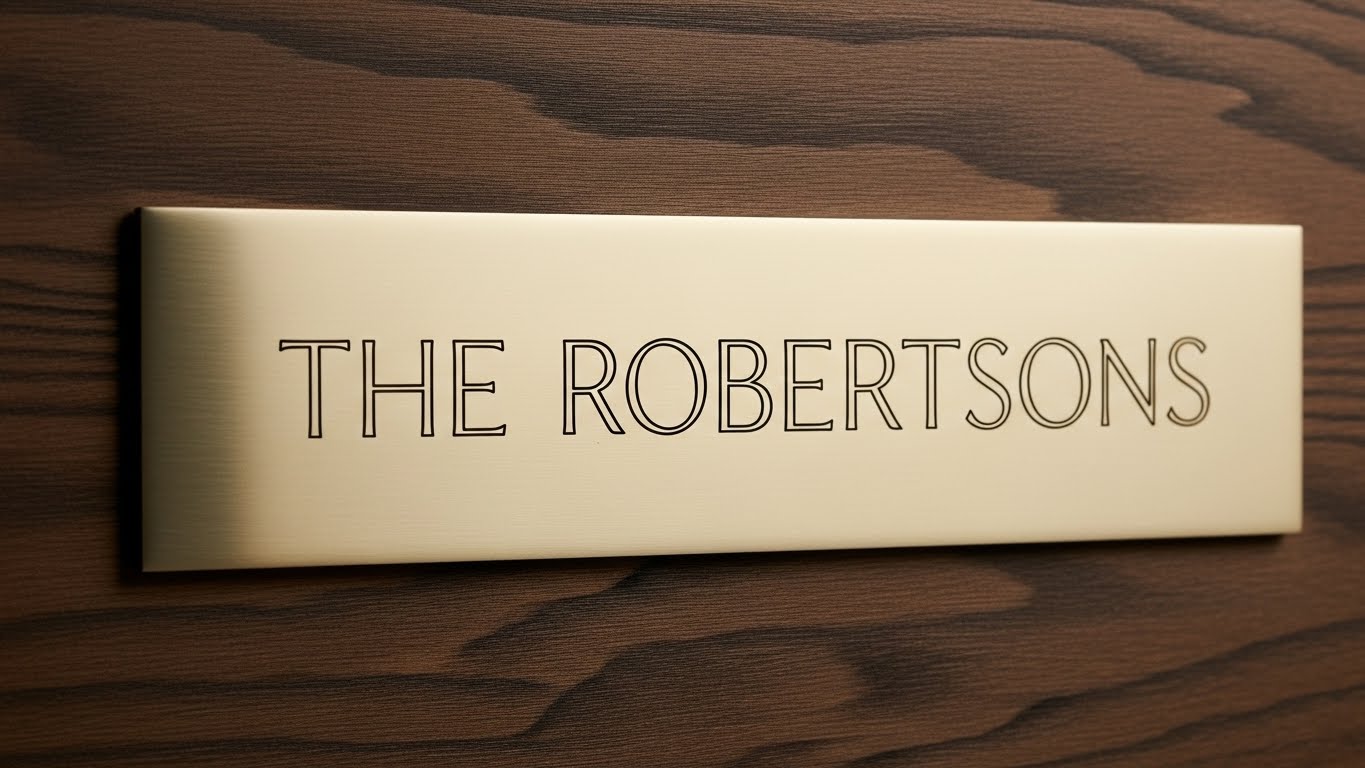 シンプルで洗練されたデザインの、苗字のみの表札のイメージ