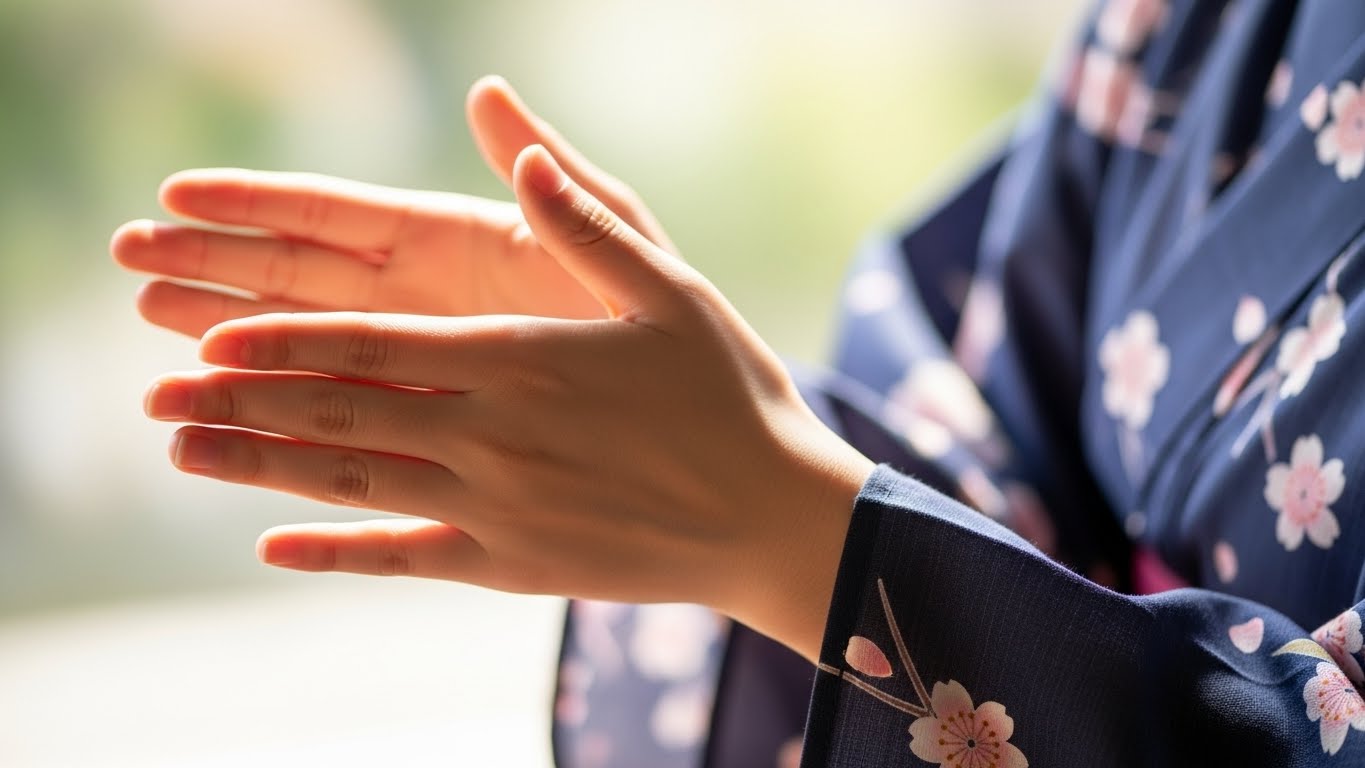 柏手を打つ手のクローズアップ