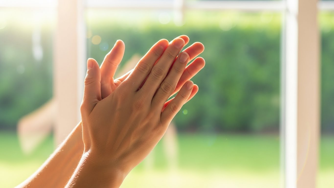 柏手を打つ瞬間の手のアップ