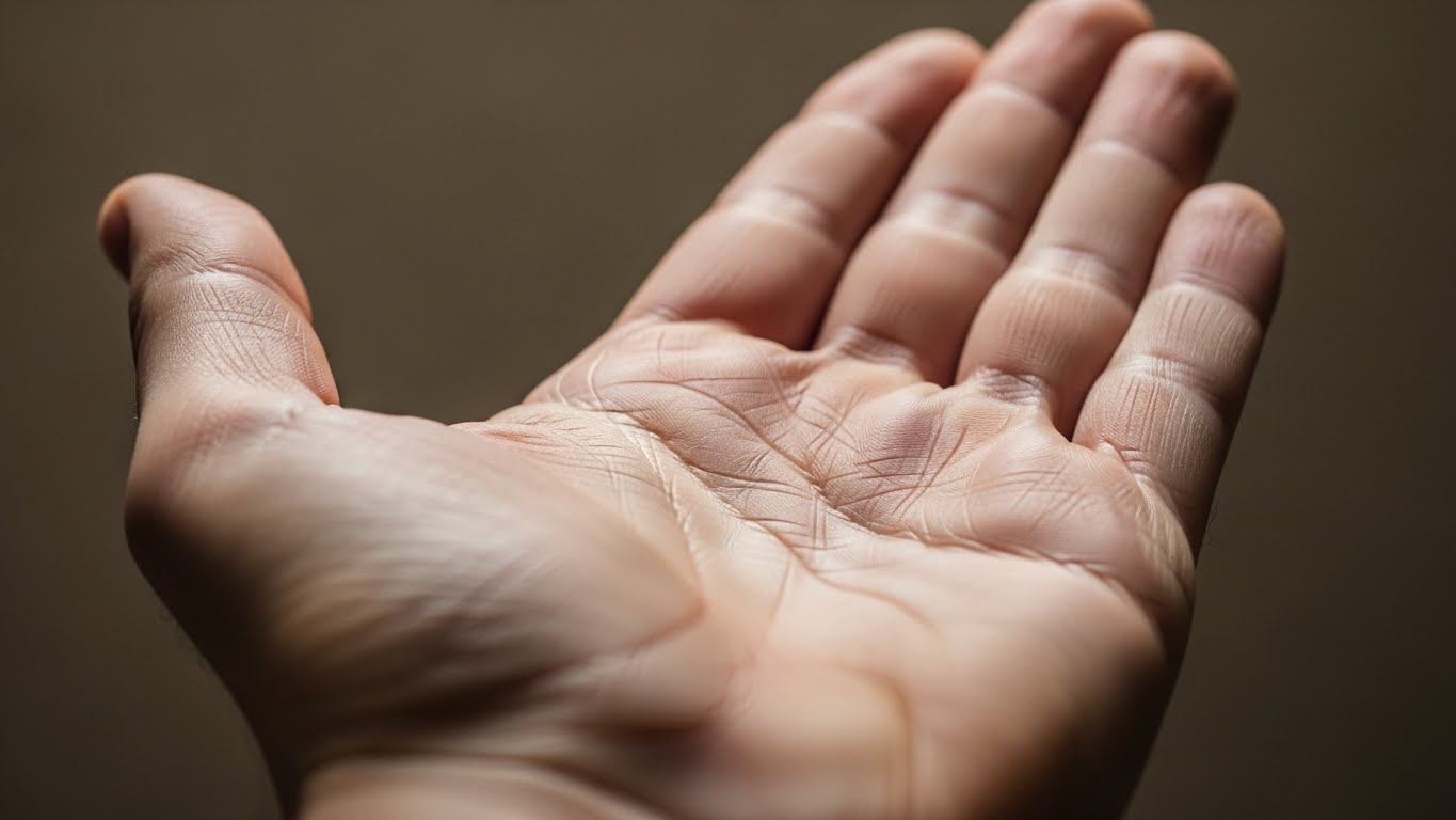 手のひらを少し内側に曲げ、中に卵が入るくらいのスペースを作っている手元の拡大図