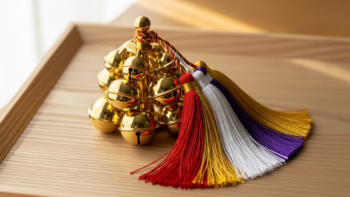 神棚に供えられた美しい神楽鈴