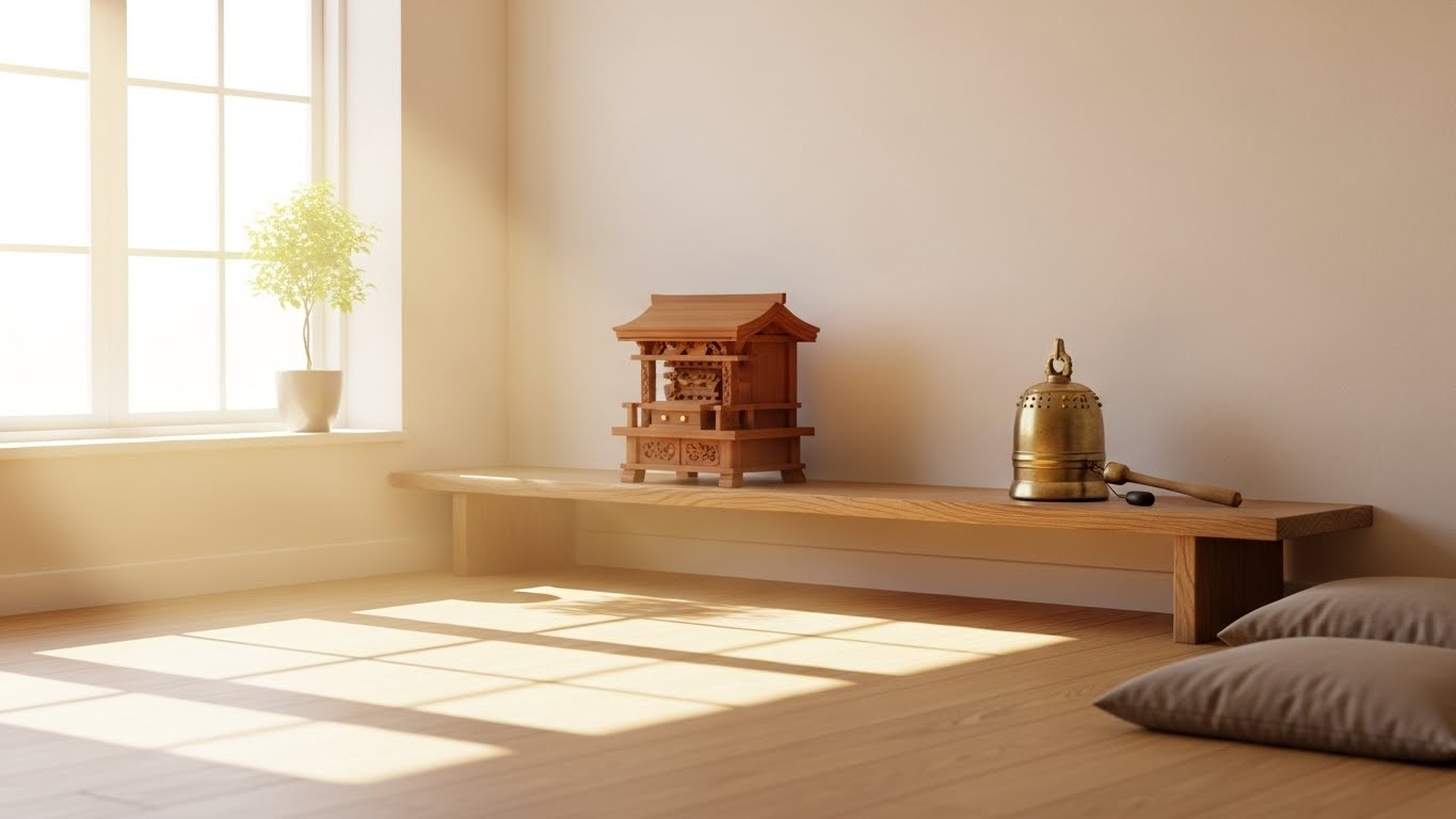 穏やかな光が差し込む神棚のある部屋