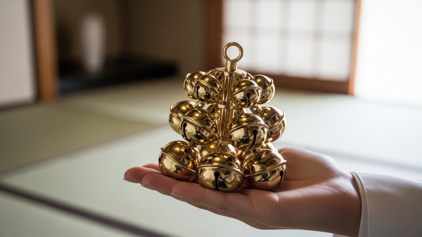 柔らかな光の中で輝く神楽鈴の鈴部分