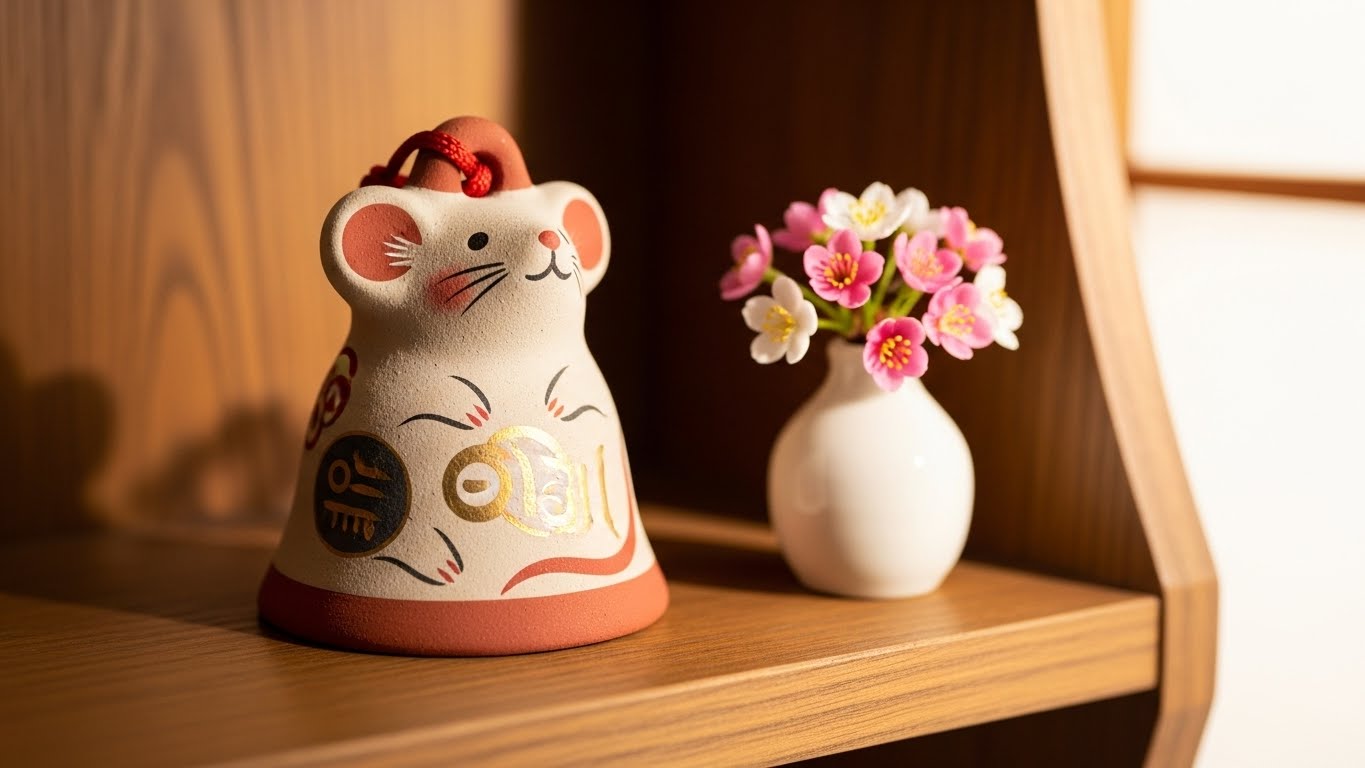 神棚の横に飾られた干支の土鈴