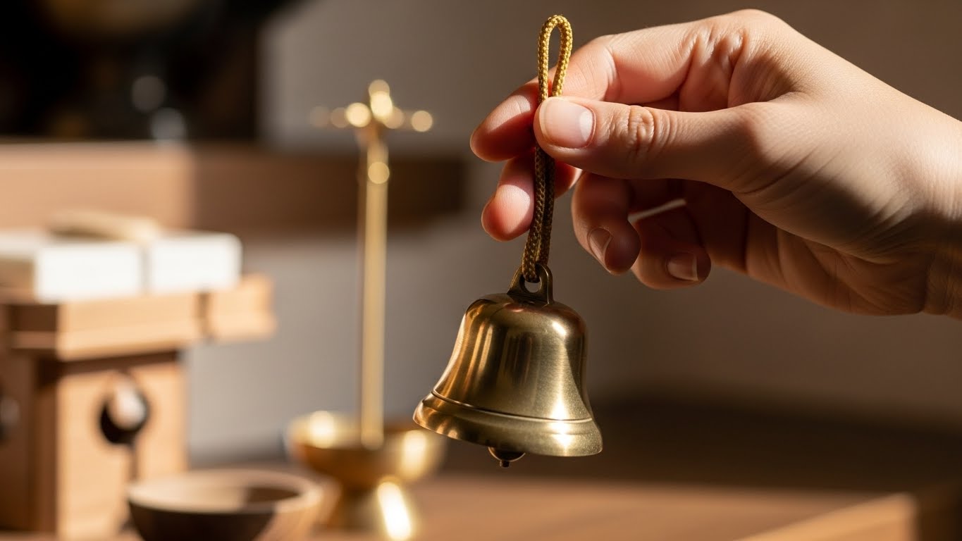 神棚の鈴を鳴らす様子