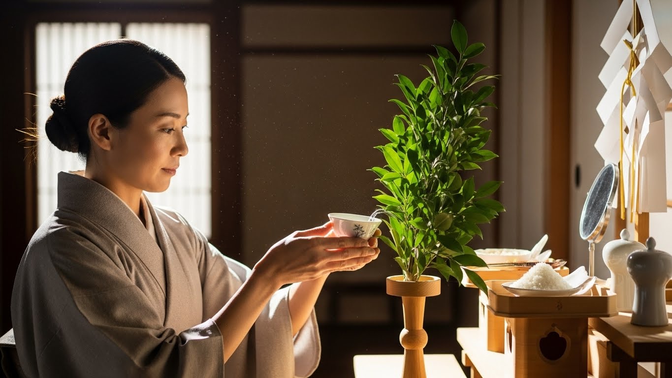 神棚の水を換える丁寧な暮らし