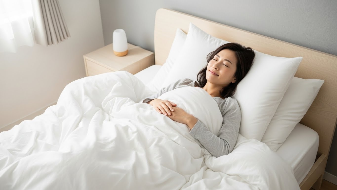 心地よい寝具でリラックスする女性
