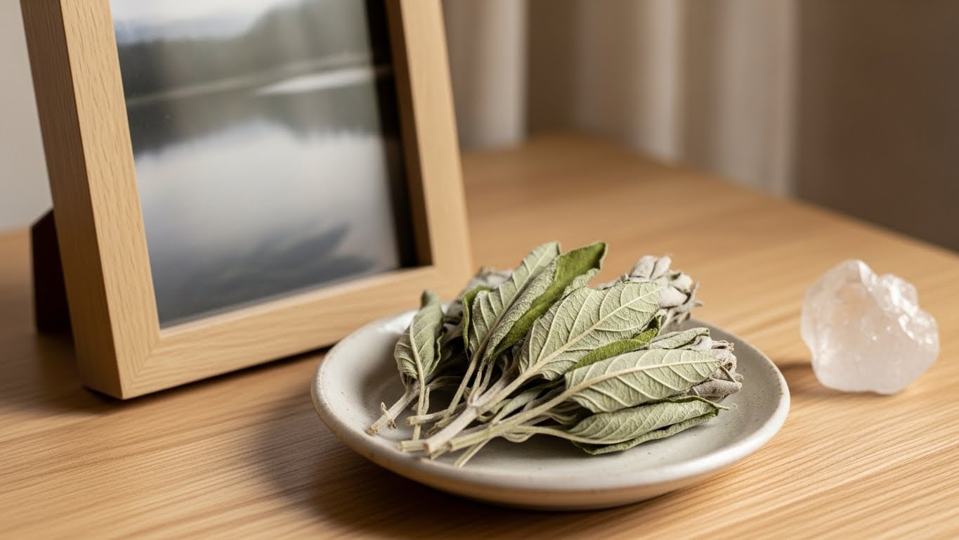 お皿に乗せたホワイトセージ