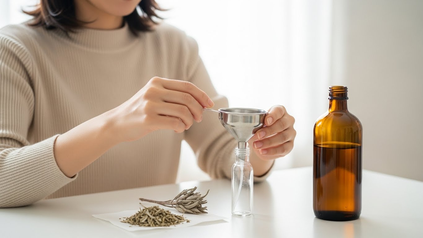 ホワイトセージスプレーを手作りする様子