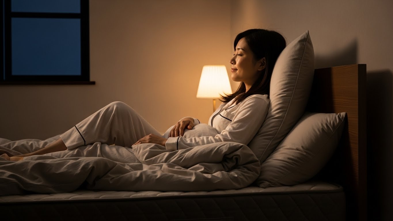 寝室でリラックスする女性