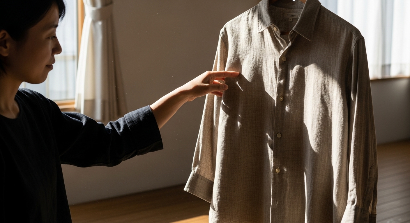 古着の風合いを確かめながらリセットを考える様子