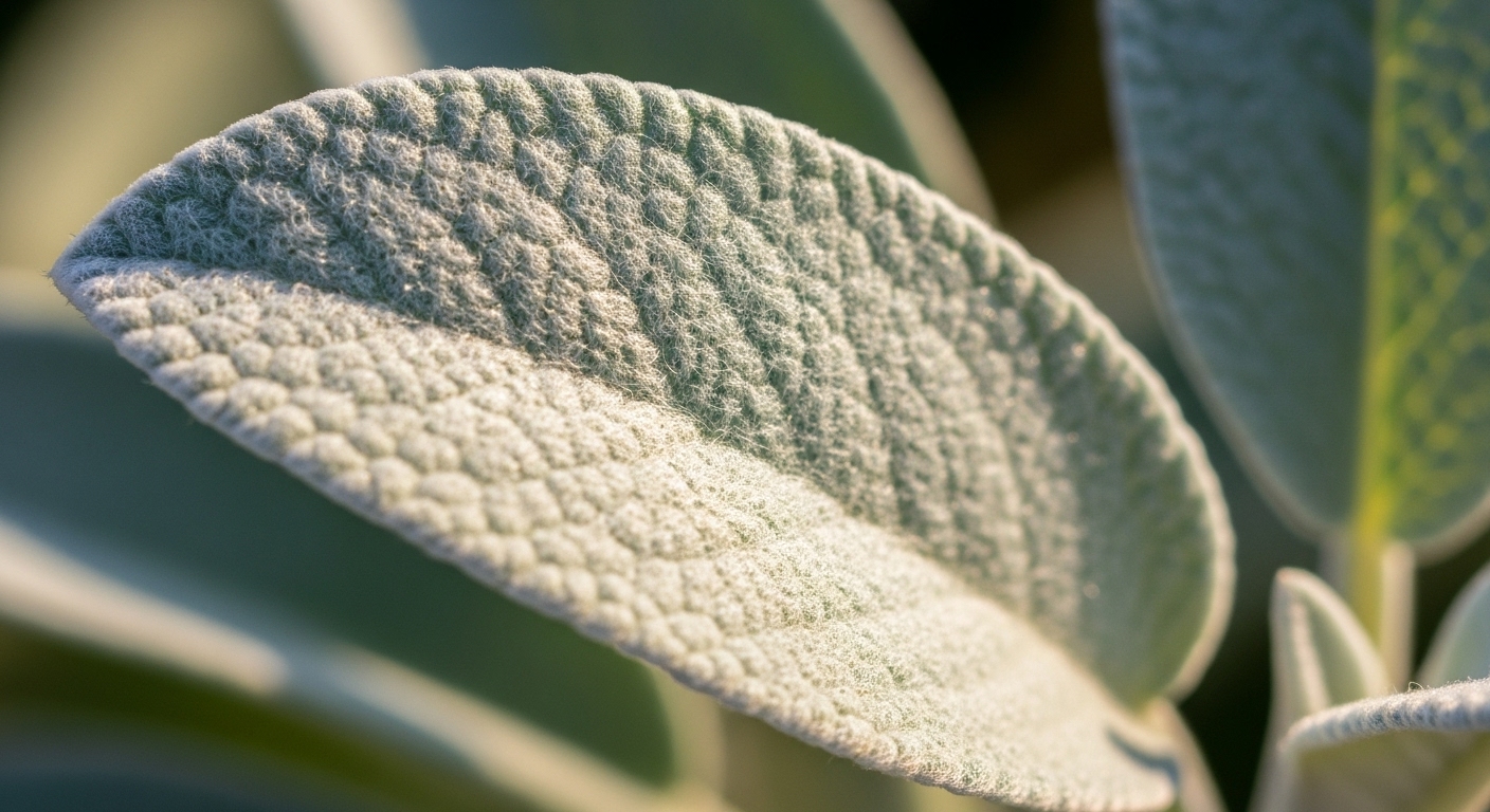 ホワイトセージの葉の質感を確認する様子