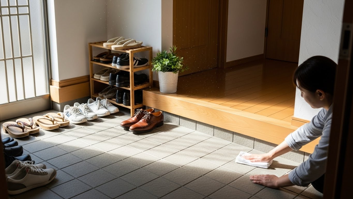 玄関のたたきを水拭きして運気を呼び込む