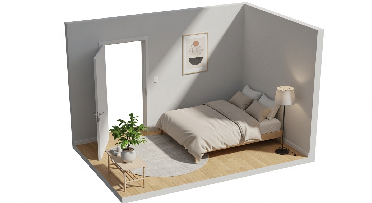 ドアの対角線上に配置された理想的なベッドの位置