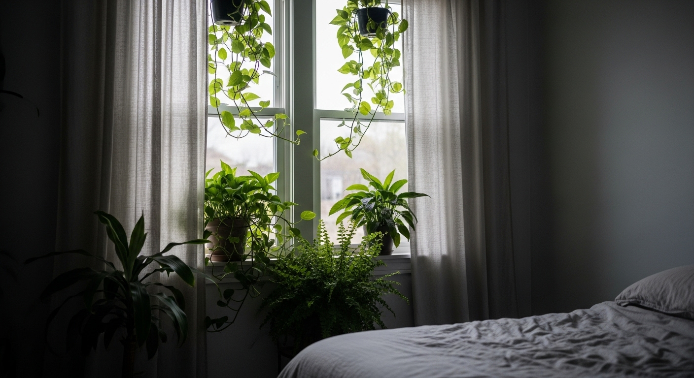 柔らかな光に包まれた北向きの部屋と観葉植物