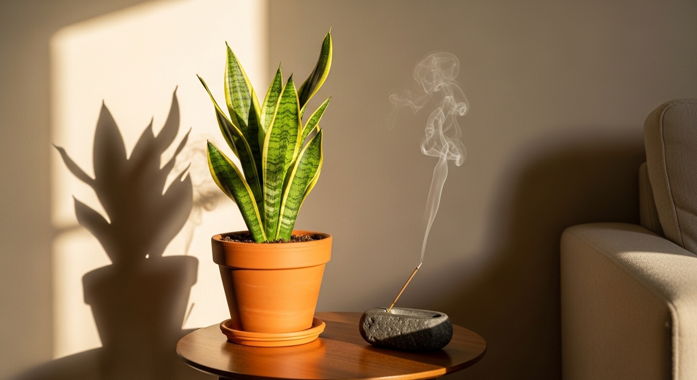 植え替えをしてスッキリとしたサンスベリアとお香