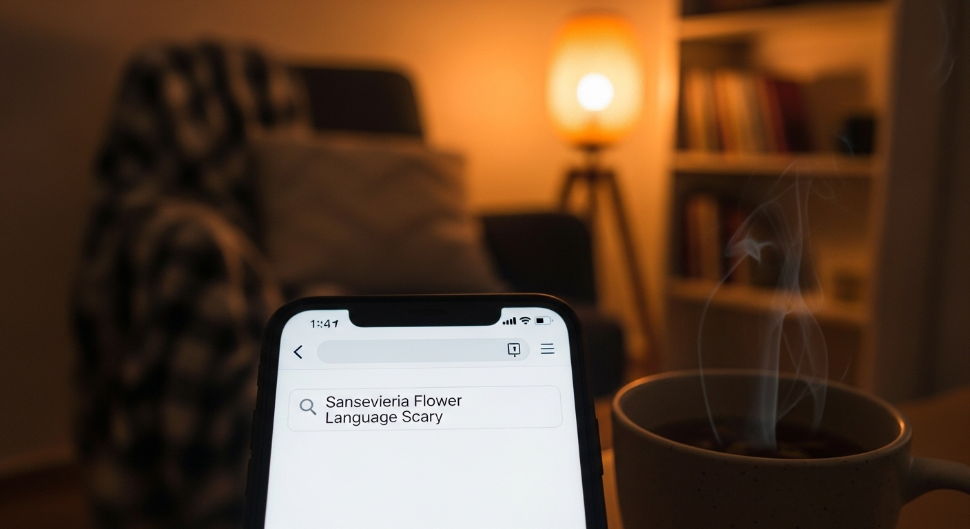 スマホでサンスベリアの花言葉を検索している様子