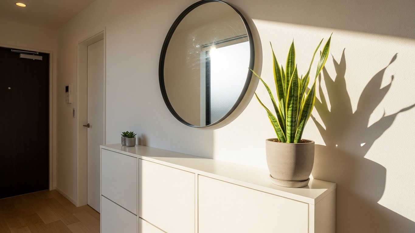 玄関に置かれた魔除けのサンスベリア