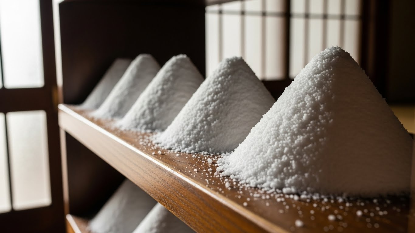 湿気で形が崩れかけた玄関の盛り塩