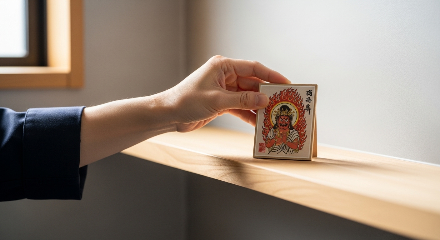 烏枢沙摩明王の飾り方を整える様子