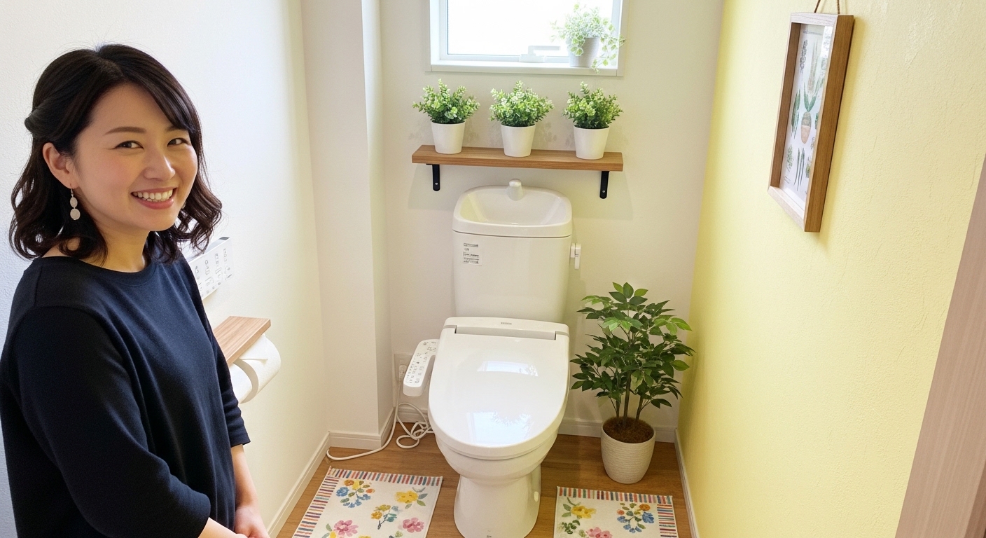 自分好みに生まれ変わったトイレでリフレッシュした表情の女性