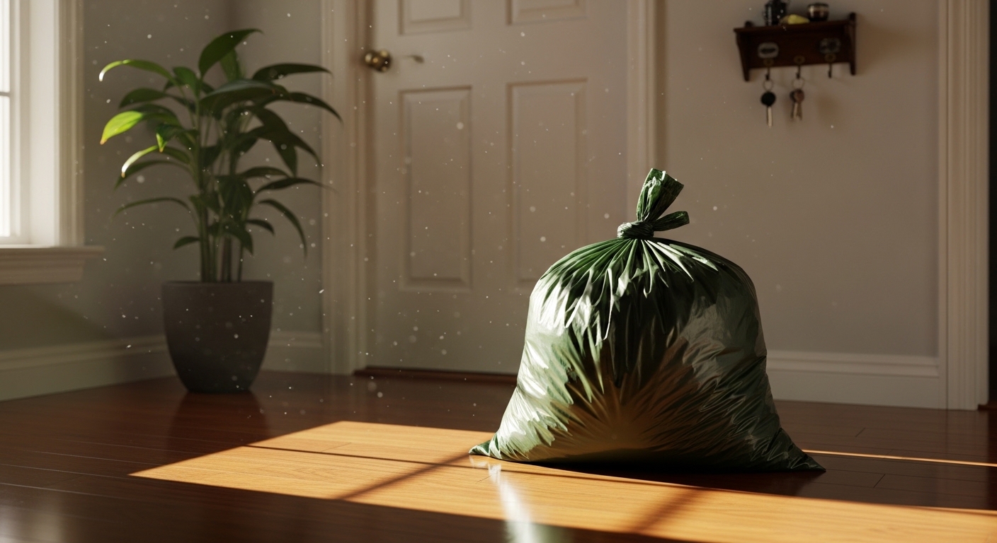 朝日の中で手放す準備が整った袋