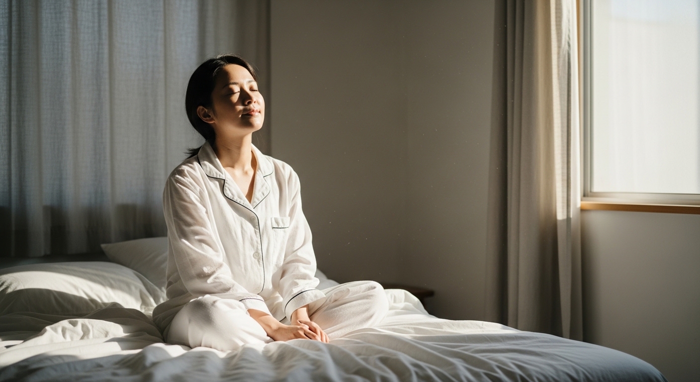 部屋着のまま横になる女性
