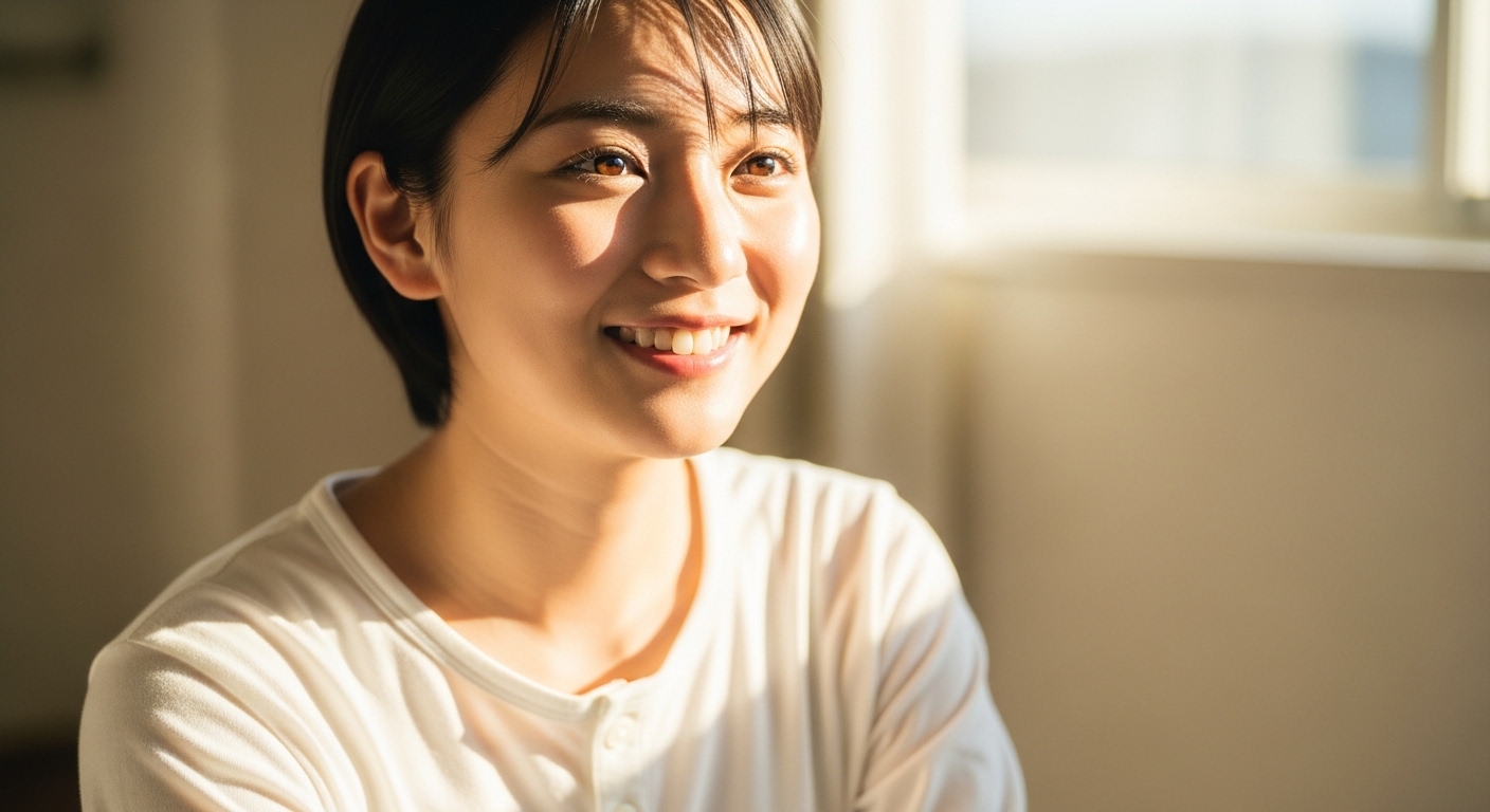 清潔なパジャマを着てリフレッシュした表情の女性