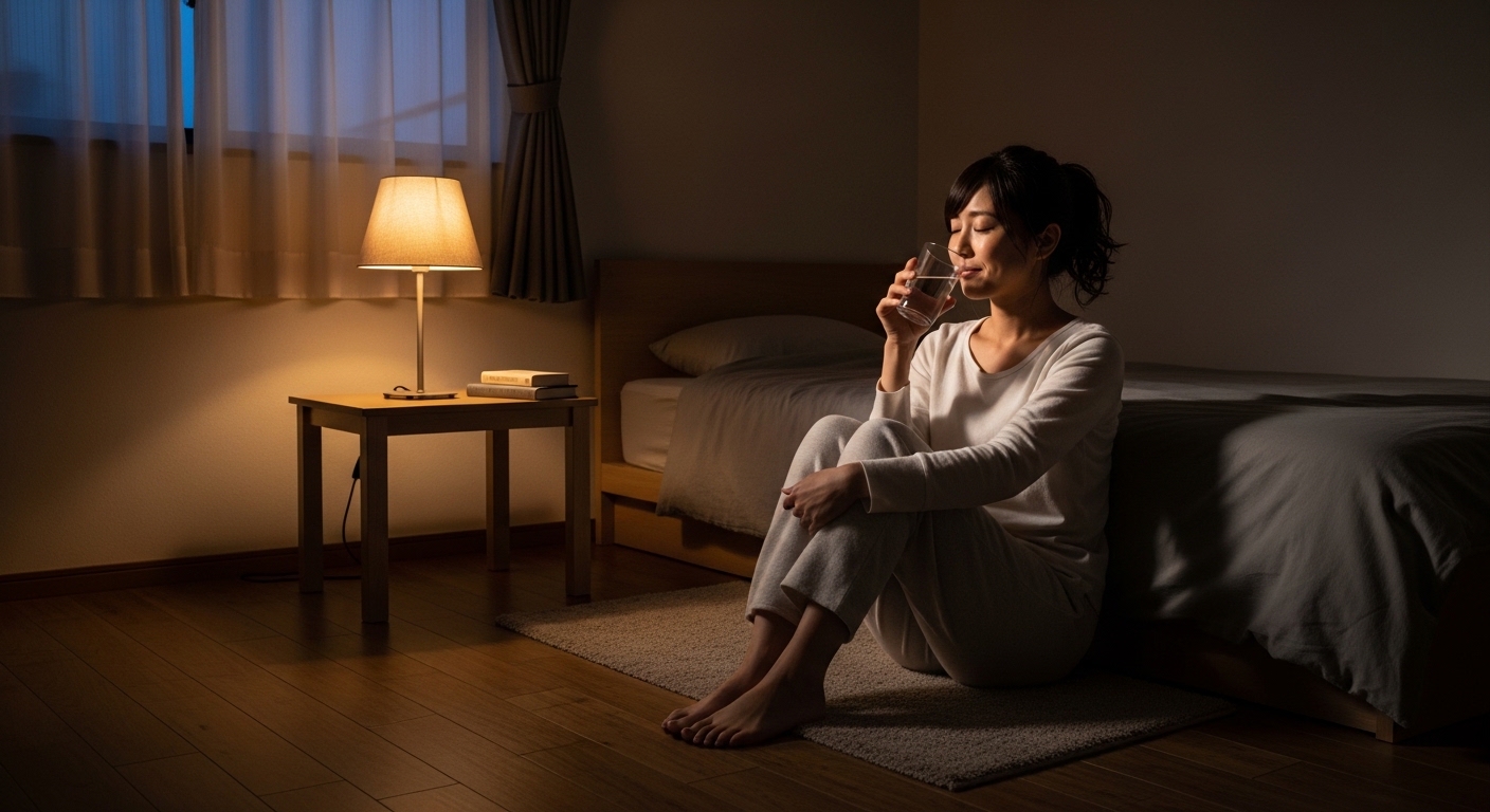 リラックスして水を飲む女性