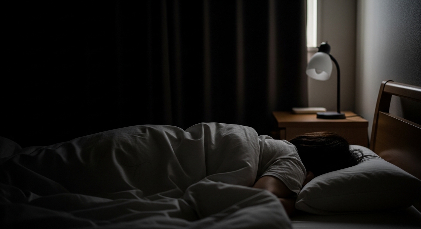 真っ暗な寝室で深く眠る住人の様子